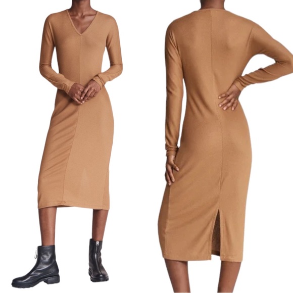 Rag & Bone The Knit Long Sleeve Rib Bias Dress in Camel Size S NWT - Picture 12 of 12